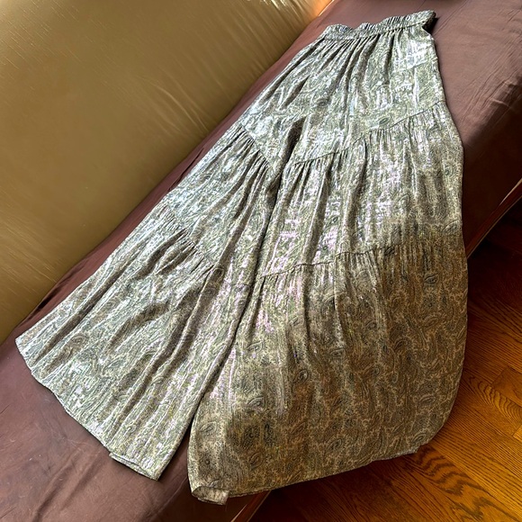 Kobi Halperin Ilse paisley silk blend metallic tiered chiffon wide leg pants XS